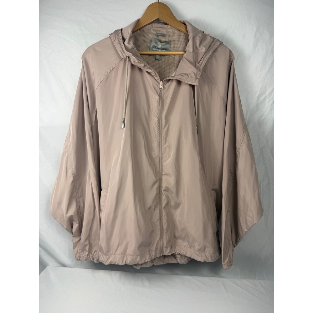 SOIA & KYO Size L/XL Packable Hooded Windbreaker Jacket Taupe Blush Lightweight